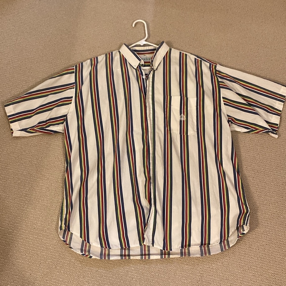 Izod Vintage 90s Striped Button-Down Short Sleeve Shirt (XL)